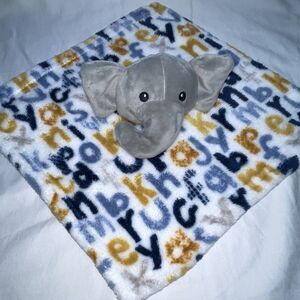 Lila & Jack Blue Gold Elephant Baby Blanket  Alphabet Lovey Comforting Nursery